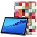 Produktbild LingDan Schutzhülle für Huawei MediaPad M5 Lite (10,1 Zoll) Tablette PU Leder Flip Cover Farbgitter Muster mit Tri-Fold Ständerfunktion und Magnetverschluss Funktion und Auto Aufwachen/Schlaf Funktion Ledertasche (Farbmalerei 05)