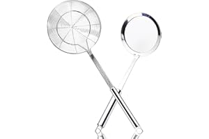 Aieraczy Ecumoire Inox,2 Pièces Araignee Cuisine, Cuillère Écumoire, Passoire Cuisine en Acier Inoxydable, Passoire Louche pour Cuisine pour Cuisine Friture, Nouilles, Alimentaires, Pâtes Spaghetti