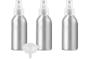 PQPAUTY 3 Piezas Pequeño 120ml botella de spray pulverizador Botella de Aluminio Plata con Bomba en Transparente Niebla Fina Atomizador para Perfume Viaje Artículos de Agua Cosmético, con Embudo
