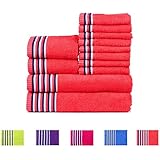 Trident Tiras 400 g/m², Juego de 12 toallas de algodón (baño, mano y cara), Neón Naranja