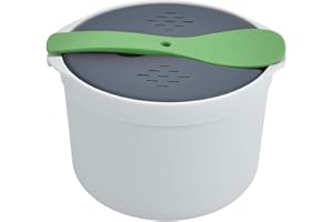 TIIYEE Mikrowellen Reiskocher, 2L Dampfgarer Runde Lebensmittelbehälter Kochen Multifunktionales Kochgeschirr PP Reiskochset mit Reiss Chaufel Deckel Sieb Dampfen Topf Lebensmittel Zuhause Küche Grün