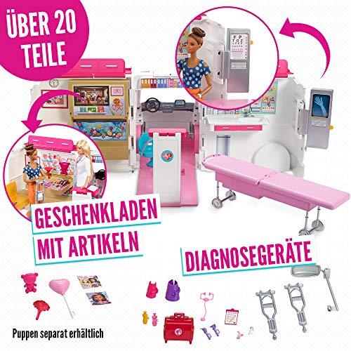 Barbie FRM19 - 2-in-1 Krankenwagen, aufklappbares Fahrzeug mit Licht und Geräuschen, Puppen Spielset mit Zubehör, Mädchen Spielzeug ab 3 Jahren - 5