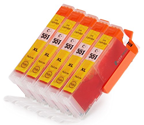5 Multipack komp. XL Druckerpatronen für Canon Pixma MG7550 MG7150 MG6650 MG6450 MG6350 MG5655 MG5650 MG5550 MG5450s MG5400 MG5450 IP7250 IP8750 IX6850 MX725 MX925 kompatibel 5 x 551Y XL gelb mit Chip