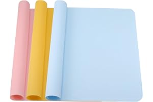 Kssvzz 3 Pack Silicone Mat, A3 Large Silicone Sheets for Resin Moulds, Food Grade Silicone Placemat, Crafts Mat for Liquid, Resin Jewelry Casting Molds Mat, 30 x 40cm, Blue/Yellow/Pink
