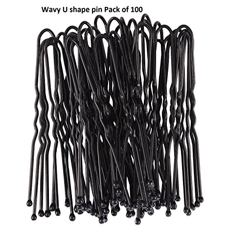 Mytoptrendz® Big Pack Of 100 Black Long U Shape Pins Kirby Hair Pin Grips Bun Pin (U shape pin black wavy 2.5")