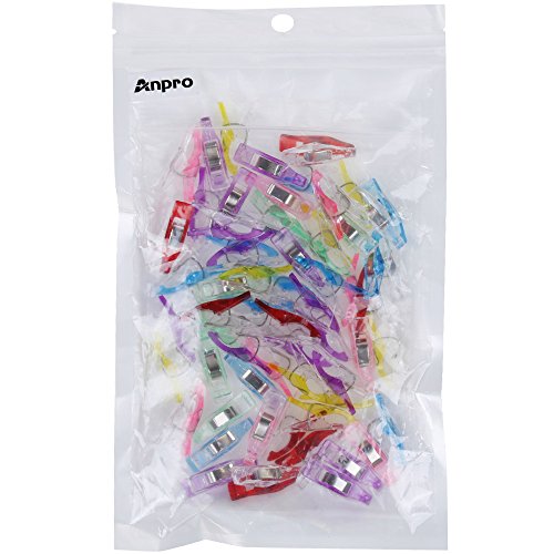 Anpro 60 Stück Klammer, Nähen Zubehöre Stoffklammern, 27*4mm 6 Farben Spitz Wonder Clips - 8
