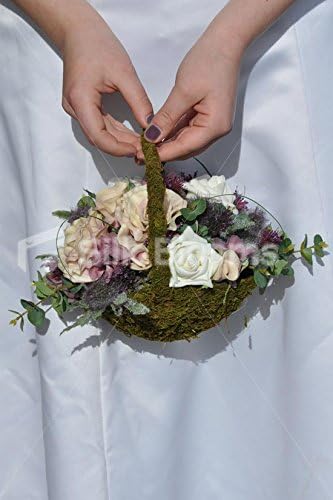 Rustic Peach, White and Plum Flower Girl Basket w/ Thistles