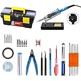 Soldering Iron Kit, Volador 30-in-1 60W Temperature Control Solder Iron, 5pcs Soldering Tips, Desoldering Pump, Tweezers, Wick, Soldering Iron Stand with Cleaning Sponge and Tool Case