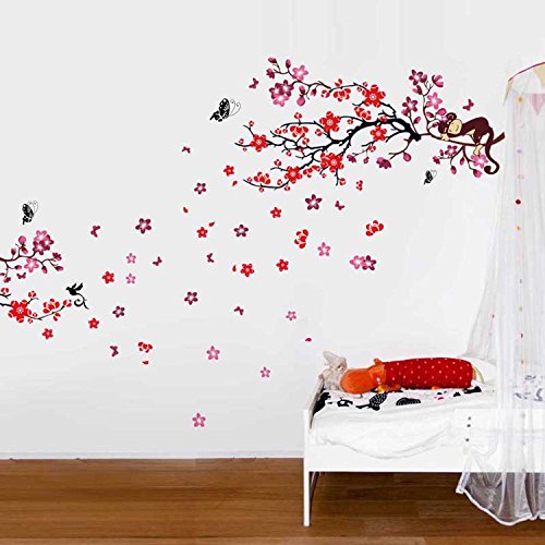 Walplus – COM Wandaufkleber Affe Baum Wandtattoo Sticker Papieraufkleber Kunst Dekoration Wohnzimmer Blüten Blumen Familie - 2