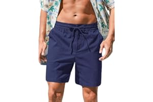 NITAGUT Men's Shorts Linen Knee Length Work/Running/Sports Shorts Stretch Fit Summer Lounge Drawstring Beach Shorts with Pockets