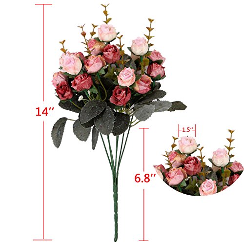 Künstliche Seiden-Blumen mit Stielen und Blättern, Rosen, Hochzeits-Dekoration, Sträuße, 2 Stück Pink Coffee - 5