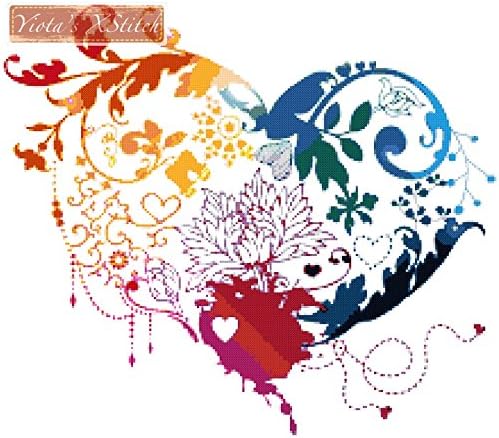Floral rainbow heart - large and advanced cross stitch kit