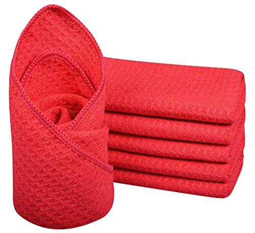 Sinland Microfibre Waffle Weave Dish Cloths Dishcloths Washcloths Facial Cloths 33x33cm Pack of 6 Amaranth