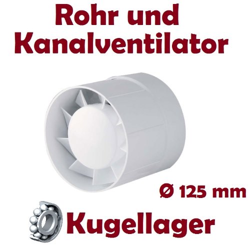 Kanal Rohrventilator Rohreinschub Abluft Lüfter Rohr Ventilator Leise WKA Ø 125 mm Kugellager Rohrlüfter