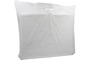 SUNRISE PACKAGING Extra Large White Patch Handle Carrier Bags 22" x 18" x 3"- [Pack of 100] - Heavy Duty - Durable and Reusable - Versatile Carry Bags for Retail, Boutiques, Clothes, Jewellery, Gifts and Shopping Bags