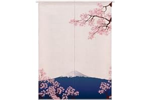 Oduo Noren Rideau de Porte Japonais Long Coton et Lin, Rideau Demi-Porte Imprimé de Ukiyoe Style Japonais, Tapisserie Rideau de Séparation de Cuisine de Restaurant (Fleurs De Cerisier,85x150cm)