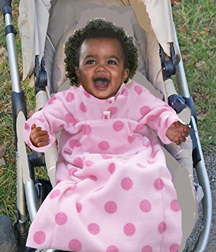 POP-ON Baby / Toddler Blanket with Sleeves for Buggy Pushchairs Car Seats PINK DOTTY