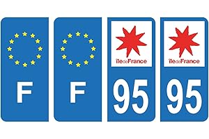 HADEXIA Lot 4 Autocollants Plaque immatriculation département 95 Val-D'Oise Région Ile-de-France & F France Europe