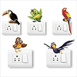 Amazing Animal Cartoon Wall Switch Board 3D Vinyl Stickers for Kids Bedroom -Set of 5 (Multicolor)
