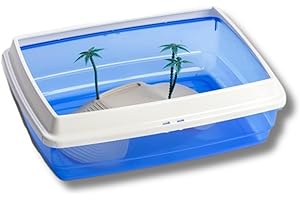 Pet's Market Creta Tartarughiera Acquario Tartarughe d'acqua Vaschetta Tartarughe di acqua dolce Adulte Piccole Tartarughiera Bordo Ricurvo Isola Palme 42x33x14cm