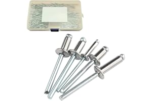 BOUACOUA Juego de remaches ciegos de aluminio, 250 piezas, 2,4 x 5 mm, 2,4 x 6 mm, 2,4 x 8 mm, 2,4 x 10 mm, 2,4 x 12 mm