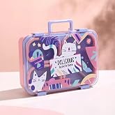 Renkli Kedi Desenli Beslenme Kutusu - 700 ml 3 B&ouml;lmeli Taşıma Kulplu &Ccedil;ocuk Beslenme Kabı PP (Pembe)
