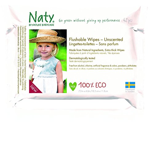 Naty by Nature Babycare Eco Unscented Flushable Wipes, 42 Wipes