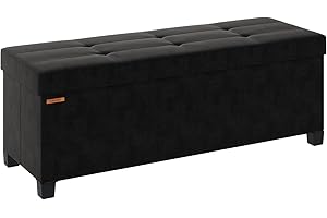 ABHENG Foldable Storage Ottoman Bench, Velvet Footrest and Seat Cube with Feet, End of Bed Bench, Storage Chest, for Living Room, Bedroom and Office, 38 x 110 x 40 cm, Ink Black, ASND24B