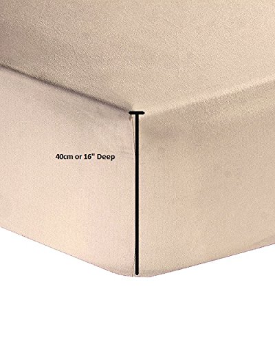 Queens Land Home Extra Deep 16"(40cm) Non Iron Percale Plain Pollycotton Fitted Sheet-(King, Latte)
