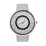 Souarts Damen Silber Farbe Edelstahl Uhrarmband Treibsand Armbanduhr Quartzuhr Analog Armreif Uhr mit Batterie