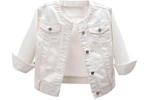 TOMPPY Giacca Donna, Giacca Di Jeans Manica 3/4 Da Donna Moda Bianca Button Down Girocollo Cappotto Di Jeans Con Scialle Corto Cappotto Vintage In Denim Sbiadito