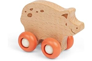 Bigjigs Toys Farm Animal on Wheels (Pig) - Mini Wooden Push Along Animals, Pocket Money Gifts For Kids, Party Bag Fillers, Baby & Toddler Toy, Age 12 + Month Olds