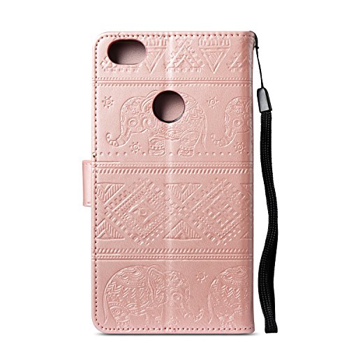 Cover Xiaomi Redmi Note 5A, Custodia Xiaomi Redmi Note 5A Prime, CaseLover PU Pelle Libro Flip Portafoglio Goffratura Elefante Custodia per Redmi Note 5A / Note 5A Prime Interno Silicone TPU Protettiva Caso con Porta Carte Chiusura Magnetica Supporto Funzione Appoggio Cuoio Protezione Copertura (5.5 Pollici) - Oro Rosa