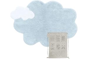 Lorena Canals - Tappeto lavabile per bambini. Mini Dream in blu e bianco - Fatto a mano da artigiani in forma di nuvola e realizzato in cotone naturale e coloranti non tossici - Dimensioni:70x100cm