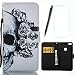 Produktbild Schutzhülle P8 Lite 2017 Hülle White Skull, Lotuslnn Wallet Leder Hülle Tasche Schutzhülle Case Cover Bumper Löschen Back für Huawei P8 Lite 2017, [Kratzfest] [Shock Absorption][Huawei p8 Lite 2017 schutzfolie+Stylus Pen]