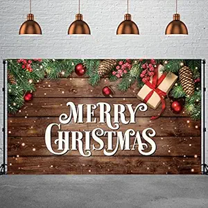 Christmas Backdrop Xmas Photography Backdrop Merry Christmas Wood Wall Background Winter Holiday New Year Eve Indoor Outdoor Party Supplies for Portrait Photo Studio Photo Booth Photographer Props