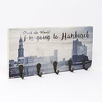 Schlüsselbrett *Fuck the World, I'm going to Hamburch* 24x12 cm - 5 Haken - *UNIKAT* - Holzbild Wandbild Landhausstil Hamburg Geschenkidee Souvenir Deko