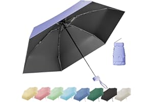 Thryviel Mini Paraguas Plegable, Paraguas Pequeño, Protección Solar UPF 50+ y UV, Sombrilla de Mano Ultra Ligera y Antiviento para Sol y Lluvia, Paraguas de Viaje Compacto