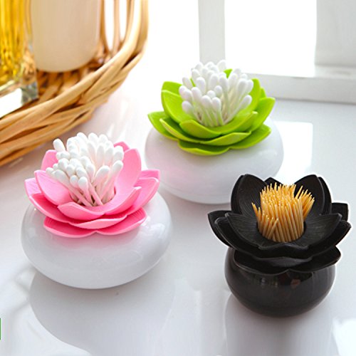 EQLEF® Hot Chic Lotus Flower Cotton Bud Halter Zahnstocher Fall Wattestäbchen Box Vase Dekor mit Abdeckung (Grün)