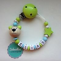Schnullerkette mit Namen Teddy Stern Geschenk Taufe Geburt Silikonring individuell | Junge Lemon Namenskette