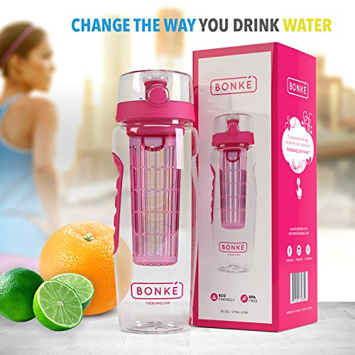 Bonke Trinkflasche für Fruchtschorlen – Große 1 Liter BPA-freie Sportflasche – Wasserflasche mit Gummigriff und extra sicherem Verschlusssystem – 1 Jahr Garantie - 3