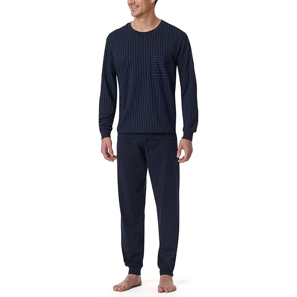 Herren Schlafanzug Aus Baumwolle - Langarm Pyjama Set Kariert