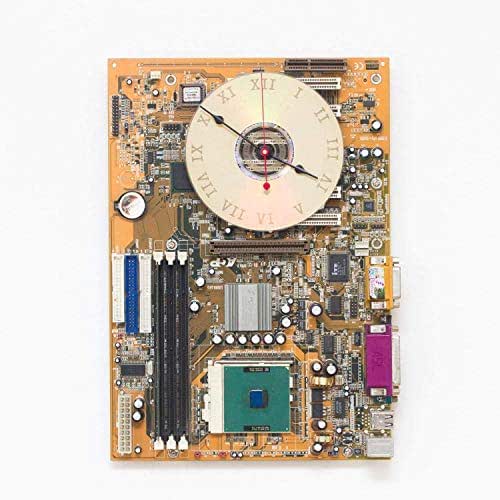 Yellow recycled motherboard wall clock, unique home decor