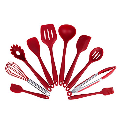Hakkin 10 Stckset Silikon Kchenhelfer Kchenutensilien Kchenpinsel Schneebesen 2 Spatel Pasta Gabel Zange Schlitzlffel Lffel Spatel Werkzeuge Schlitz Turner