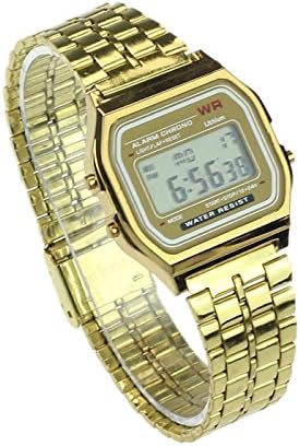 LILICAT Vintage Classic Women Men Stainless Steel Digital Alarm Stopwatch Wrist Watch (Gold)