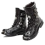 1. Hohe Rohr Martin Motorradstiefel Britische runde Zehe Winter-Unisex Bein Mittlere Waden lange PU-Stiefel Fashion Thick Soles Schnürer Freizeitschuhe.