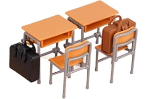 KARLOR Miniature Classroom Set, 6 Pieces, Miniature School Table and School Chair Set, 2 Tables, 2 Chairs, 2 School Bags, Miniature School Decoration, Mini School Furniture Set, School Accessories