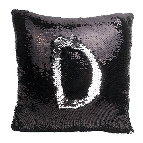 Alxcio 1 Pcs Doppel Farbe Glitter Pailletten Kissenbezug Sofa Werfen Kissen Startseite Schlafzimmer Dekokissen Fall 40 x 40 cm (Schwarz und Silber) - 2