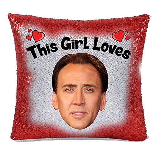 Red Magic Sequin Cushion This Girl Loves Nicolas Cage Celebrity
