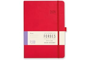 2026 Diary A5 Day a Page - Forbes from Tangible Stationery Co. Ltd - Daily with Appointments - Ribbon Marker - Elastic Closure - Document Storage Pocket - Red